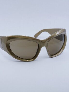 Balenciaga BB0228S 004 Sunglasses Gold Geometric Frame, Brown Mirror Lenses